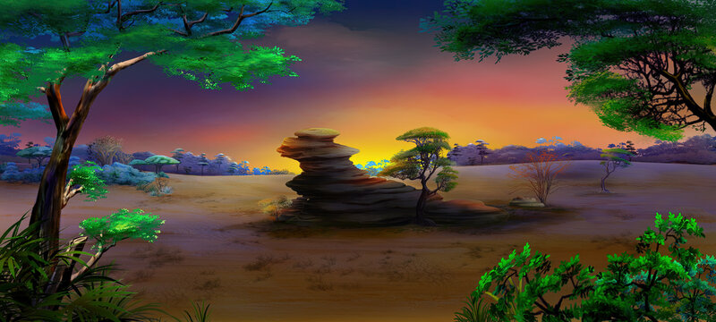 African landscape at sunset illustration