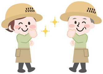 農家の老夫婦のイラスト 
