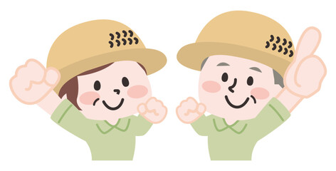 農家の老夫婦のイラスト 