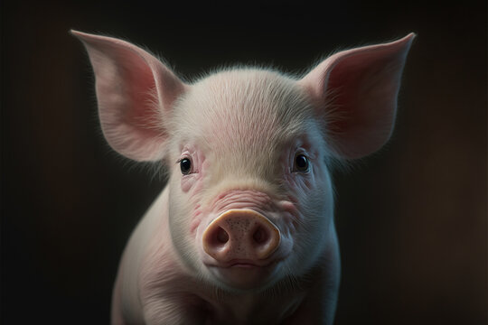 Portrait of small cute pig. Generative AI.