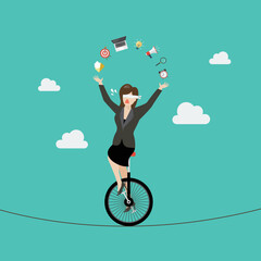 Blind business woman riding unicycle on a wire © siraanamwong