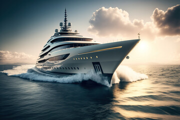 White superyacht at sea. Generative AI.