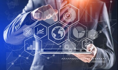 Business person hold digital tablet with graphs