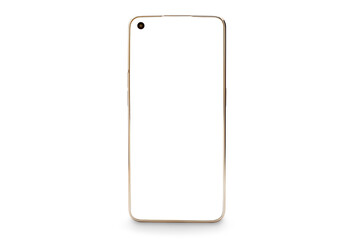 smartphone mockup blank screen isolated with clipping path on white background, flat display. front view blank screen cellphone, finger touch device for smart business or text media adverstisment
