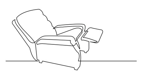 continuous line drawing of old fashioned comfortable recliner armchair - PNG image with transparent background