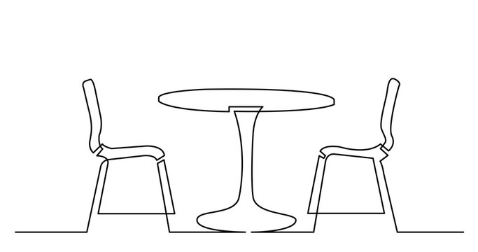 continuous line drawing of street cafe table with chairs - PNG image with transparent background