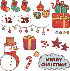 A set of merry Christmas elements collection with seasonal free vector