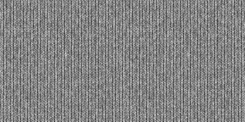 Seamless mottled light grey wool knit fabric background texture. Tileable monochrome greyscale knitted sweater, scarf or cozy winter socks pattern. Realistic woolen crochet textile craft 3D rendering. - obrazy, fototapety, plakaty