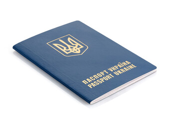 Ukrainian foreign passport isolated on a white background. The inscription on the Ukrainian passport of Ukraine.