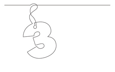 continuous line drawing tag label number design 3 - PNG image with transparent background