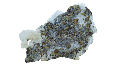 Collection Mineral, Rock Quartz with Pyrite Flecks. Bottom View. Isolated On White Background