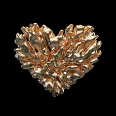 3d golden heart coral, isolated, valentines postcard, love, solid background, luxury illustration, 3d render