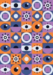 Geometric poster with eyes. Placard design in bauhaus style.