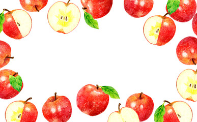 赤いりんごの背景　フルーツの手描き水彩イラスト素材集