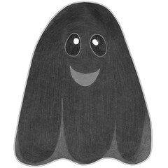 Hand Drawn Halloween Ghost Sticker Isolated on Transparent Background. Halloween scary ghostly monsters. Cute cartoon spooky character, Drawn by Pencils.