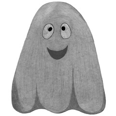 Hand Drawn Halloween Ghost Isolated on White Background. Halloween scary ghostly monsters. Cute cartoon spooky character, Drawn by Color Pencils.
