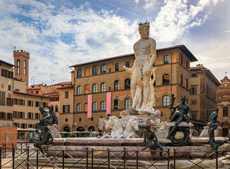 Fototapeta premium Fountain of Neptune on Fontana del Nettuno created in 1565 in Florence, Italy