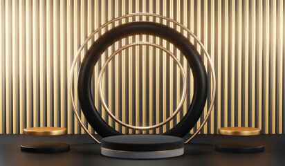3D rendering of black podium background for black friday product on podium