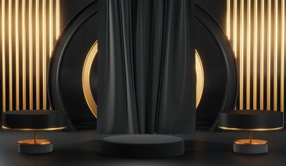 3D rendering of black podium background for black friday product on podium