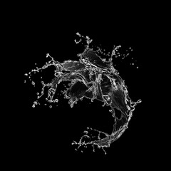 Obraz premium Pure Water splash isolated on black background. Royalty high-quality free stock photo image of overlays realistic Clear water splash, Hydro explosion, aqua dynamic motion element spray droplets