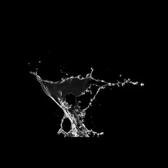 Pure Water splash isolated on black background. Royalty high-quality free stock photo image of overlays realistic Clear water splash, Hydro explosion, aqua dynamic motion element spray droplets