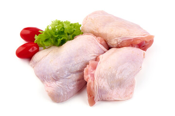 Raw chicken leg quarters, isolated on white background. High resolution image.