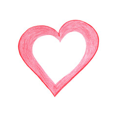 Red Heart Drawn by Colored Pencil. The Sign of World Heart Day. Symbol of Valentines Day. Heart Shape Isolated on Transparent Background.