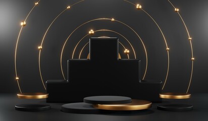 3D rendering of black podium background for black friday product on podium