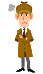 男性の探偵の怒りの表情
