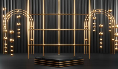 3D rendering of black podium background for black friday product on podium