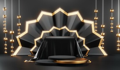 3D rendering of black podium background for black friday product on podium