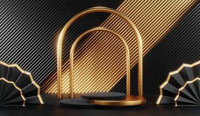 3D rendering of black podium background for black friday product on podium