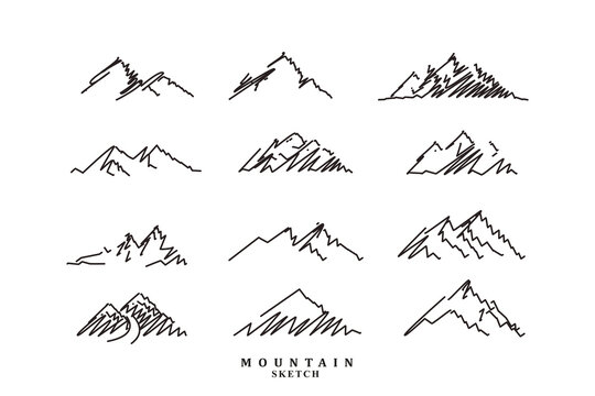 set of hand drawn mountains