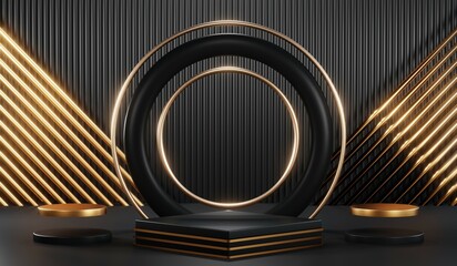 3D rendering of black podium background for black friday product on podium