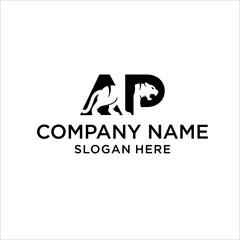 Simple Design Letter A and P Walking Tiger Silhouette Vector