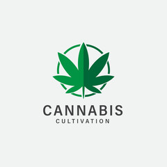 Simple Circle Cannabis Leaf for Marijuana Hemp Cultivation or CBD logo design