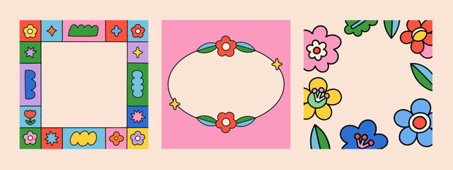 Pop retro groovy frame background