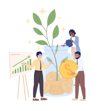 Financial team success semi flat color vector characters. Editable figure. Full body people on white. Company development simple cartoon style illustration for web graphic design and animation