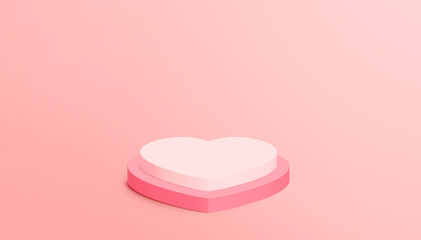 Pink heart shaped pedestal for Valentine's day in 3D illustration.