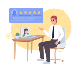 Remote job interview 2D vector isolated illustration. HR manager satisfied with candidate flat characters on cartoon background. Colorful editable scene for mobile, website, presentation