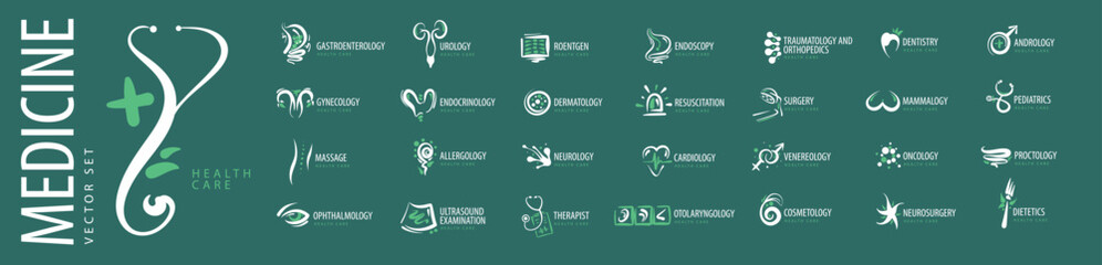 A set of vector drawn logos of various medical services - 560625970