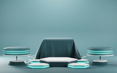 3D render of pastel podium background for show products. Blank podium in room for cosmetics or product type cream.