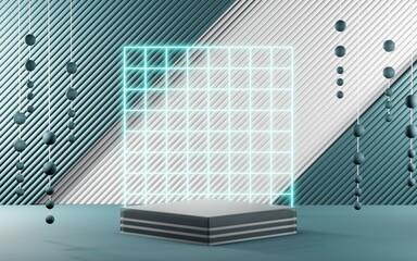3D render of pastel podium background for show products. Blank podium in room for cosmetics or product type cream.