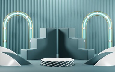3D render of pastel podium background for show products. Blank podium in room for cosmetics or product type cream.
