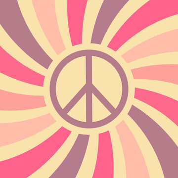 Background in hippie style with waves and peace sign