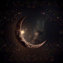 Obraz na płótnie Canvas Arabic Moon on Night Starry Sky Background Generative AI