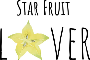 Watercolor illustration of yellow star fruit. Fresh raw fruit. star fruit lover illustration