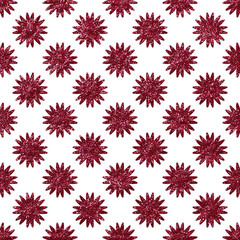 Viva magenta glitter seamless pattern with red flowers geometric overlay. Abstract sparkling shapes for projects embellishment.