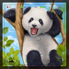 portrait illustration of a cute panda on a tree branch