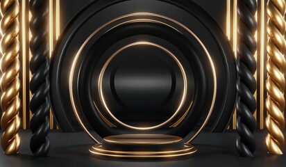 3D rendering of black podium background for black friday product on podium